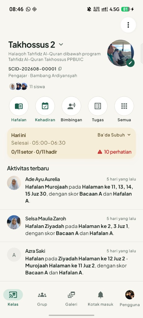 Mode Pantau di Safhat — wali melihat setoran terbaru
